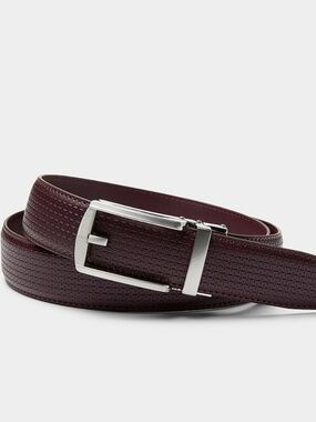 Burgundy brown textured real leather belt with automatic buckle NWT
